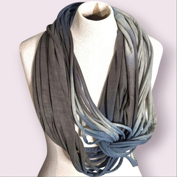 Artisan Grey Blue Brown Ombre Patterned Looped Infinity Scarf - Picture 1 of 13